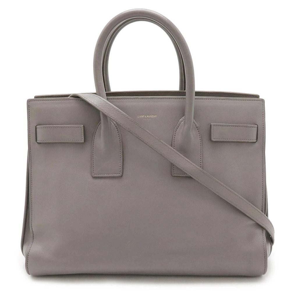 SAINT LAURENT PARIS YSL Yves Sac de Jour 2way Shoulder Bag Leather Gray